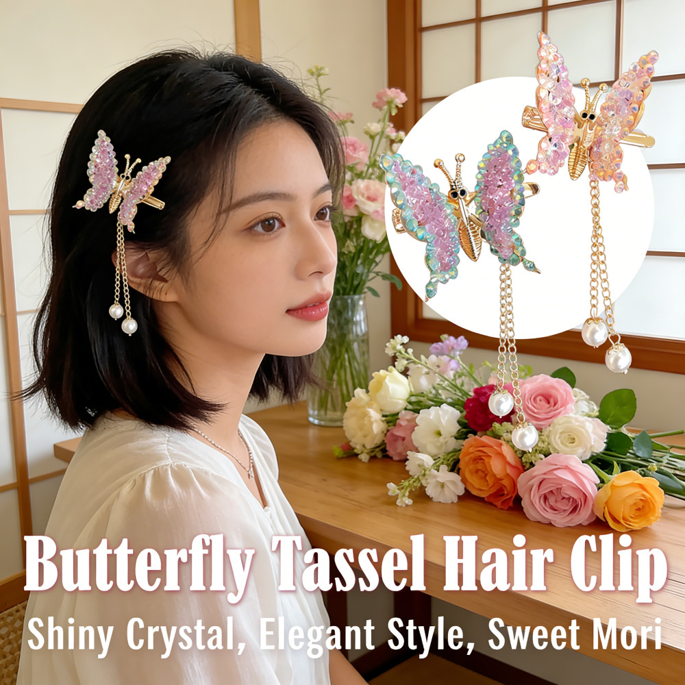 Rama-rama Princess Mori Girls Klip Rumorbai Headwear Elegant Rambut พู่คลิปผมผีเสื้อ