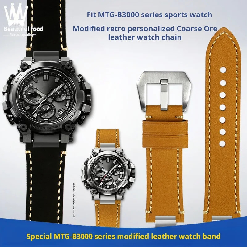 สําหรับ Casio MTG-B3000B/BD ผู้ชายดัดแปลงสายนาฬิกา Quick release MTG B3000 ย้อนยุคสายนาฬิกาหนังแท้อะ