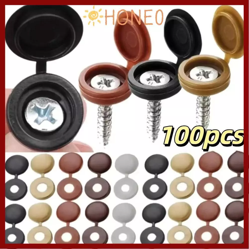 HONE 100PCS Cross Screw Caps, Universal Fit Snap Protective Screw Protective Cover, DIY Fold Snap Cap ฮาร์ดแวร์ตกแต่ง