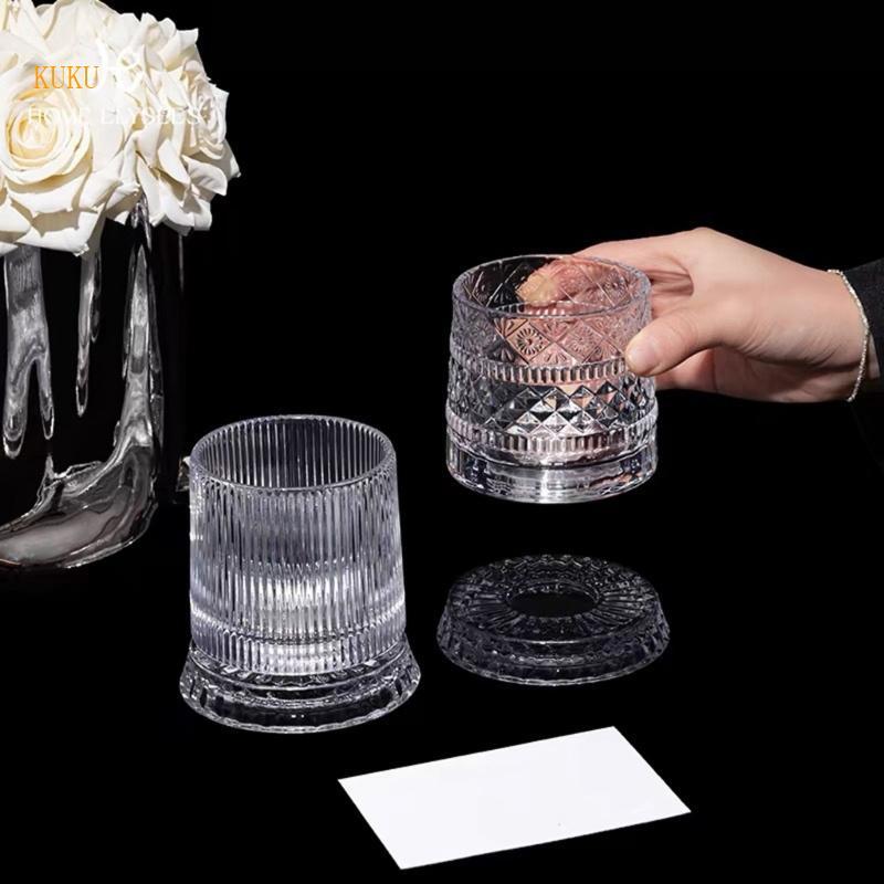KU*  360 องศาหมุนคริสตัลวิสกี้แก้วพร้อมฐาน Elegant เครื่องดื่มถ้วยดื่ม Home Office Drinkware
