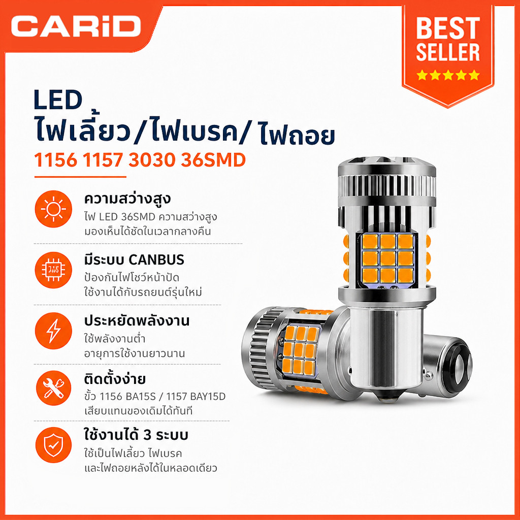 CARiD 1 ชิ้น T20 1156 1157 7440 7443 ไฟสัญญาณหัน LED รถยนต์ 36smd พร้อมพัดลม Ba15s เบรคไฟถอดรหัส P21w โคมไฟสัญญาณหัน