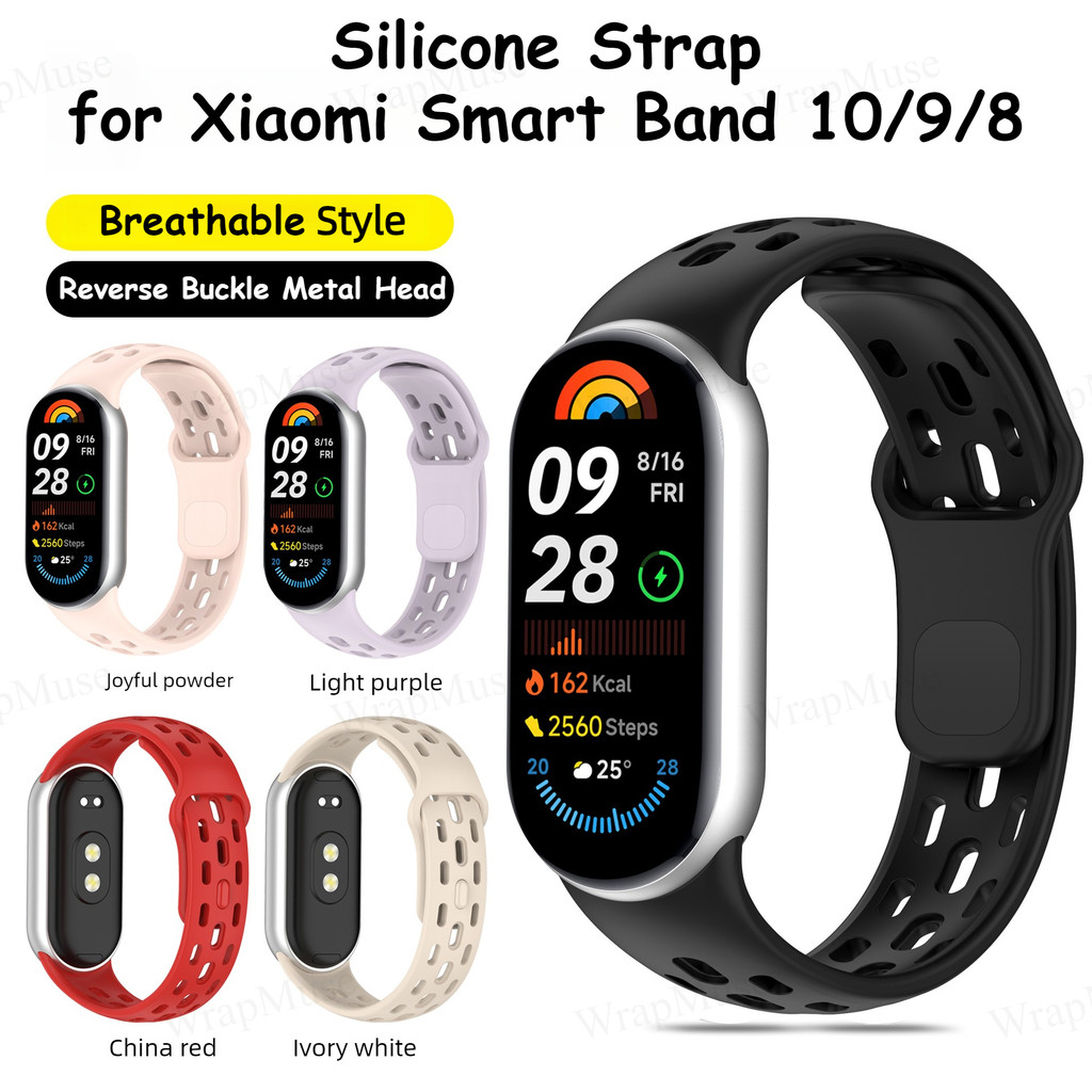 สายซิลิโคนลายรังผึ้งสำหรับ Xiaomi Mi Band 10 9 8 สำหรับ Xiaomi Smart Band 10 9 8 สายนาฬิกาซิลิโคนระบายอากาศได้ดี อุปกรณ์เสริมสำหรับเปลี่ยนสาย