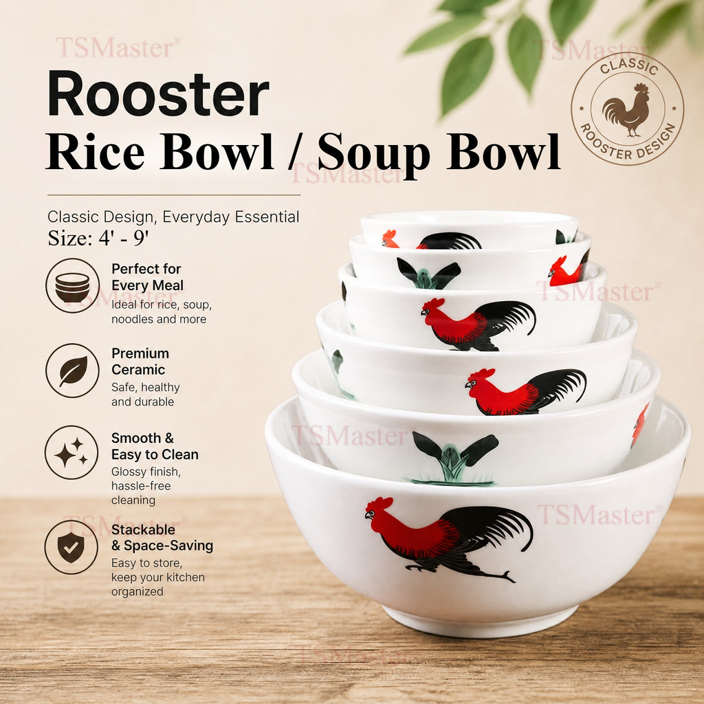 4 - 9 ชามข้าวยี่ห้อไก่ชามซุป Porcelain Rooster ชามข้าว Mangkuk Ayam Mangkuk Nasi.