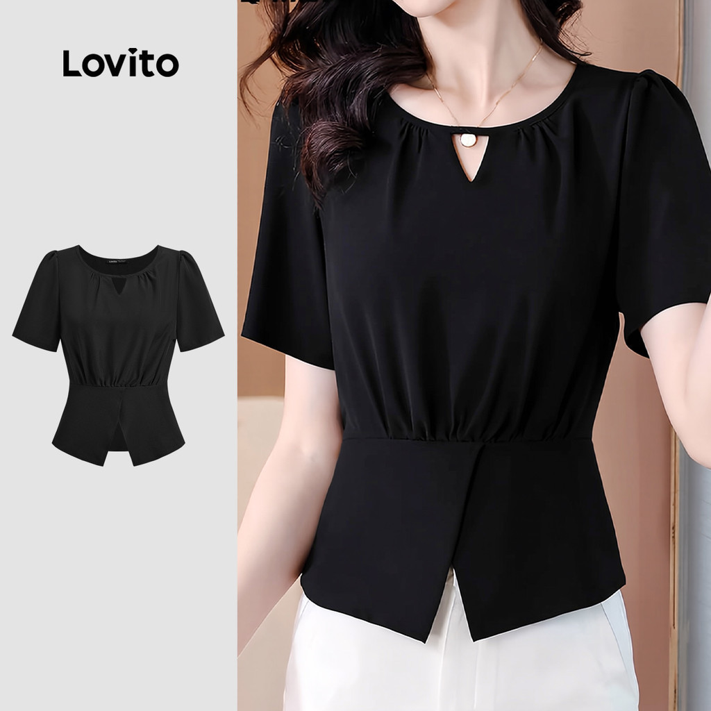 Lovito เสื้อเบลาส์เรียบหรู ทรงพลีท สวมใส่ได้หลายโอกาส เหมาะสำหรับผู้หญิง L132ED411