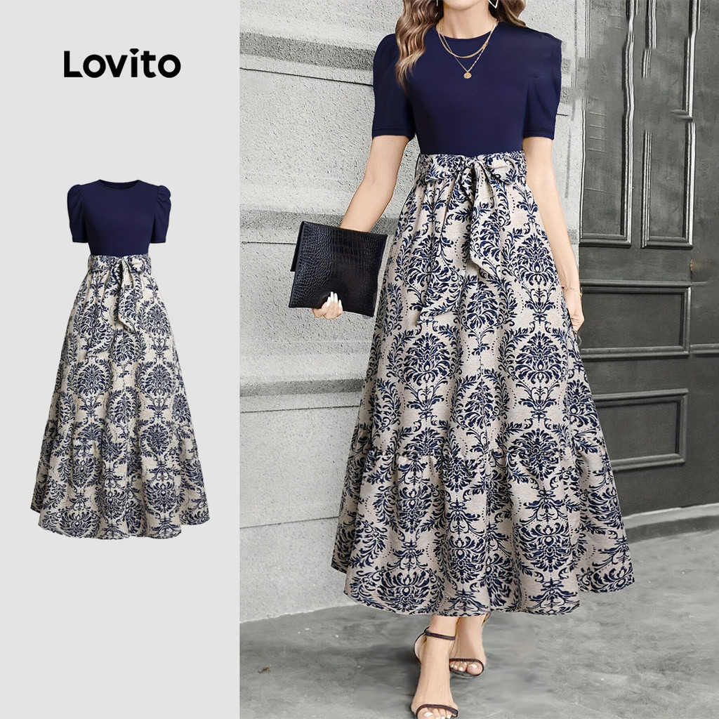 Lovito  เดรสโบโฮ ลายลูกไม้ สีบล็อก สําหรับผู้หญิง ฤดูใบไม้ผลิ/ฤดูร้อน LK3ED612