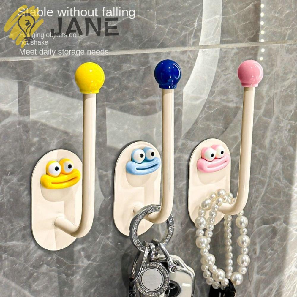 JANE ตะขอแขวนอาบน้ํา, ตะขอถ้วยดูดตะขอติดผนังไร้ร่องรอย, คุณภาพสูง Punch Free Reusable Storage Hanger Home