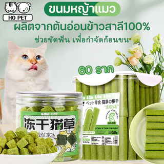 ขนมหญ้าแมว 60 ราก หญ้าแมวฟรีซดราย 150 กรัม ผลิตจากต้นอ่อนข้าวสาลี100% ช่วยขัดฟัน เพื่อกำจัดก้อนขน บรรจุในถังปิดผนึก
