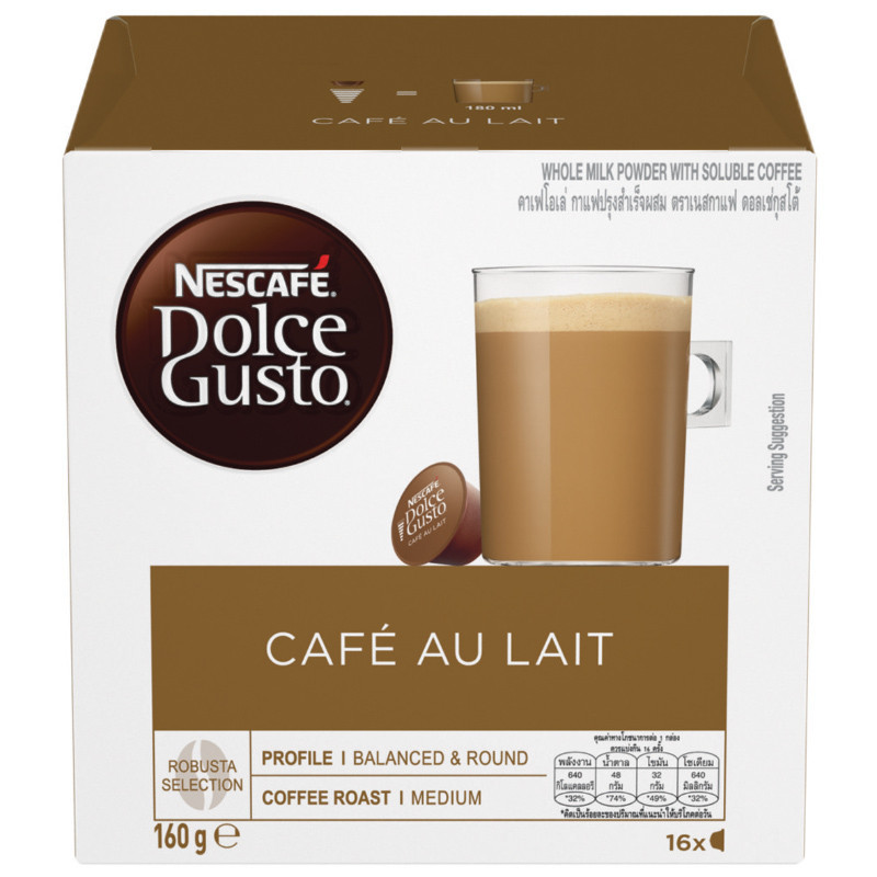 เนสกาแฟดอลเช่กุสโต้กาแฟปรุงสำเร็จคาเฟ่โอเล่ 16แคปซูล 160ก Nescafe Dolce Cafe Au Lait160 [หมายเลขบาร์โค้ด 8934804041520 ]