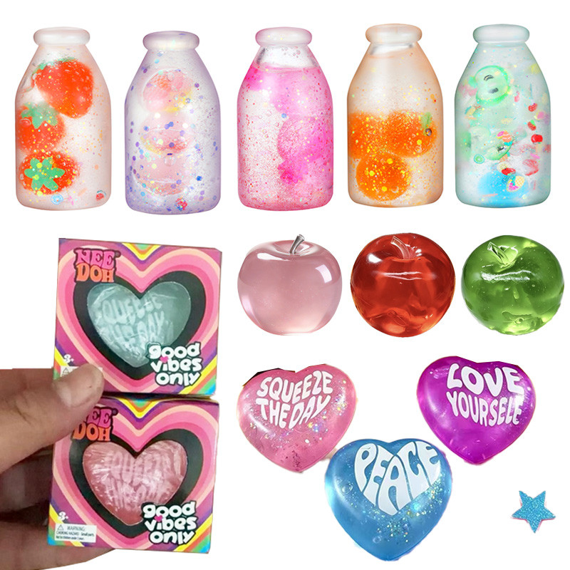 Soft Needoh Heart Bottle Squishy Squeeze Toy Fidget ความเครียดบรรเทาของขวัญการบีบอัด