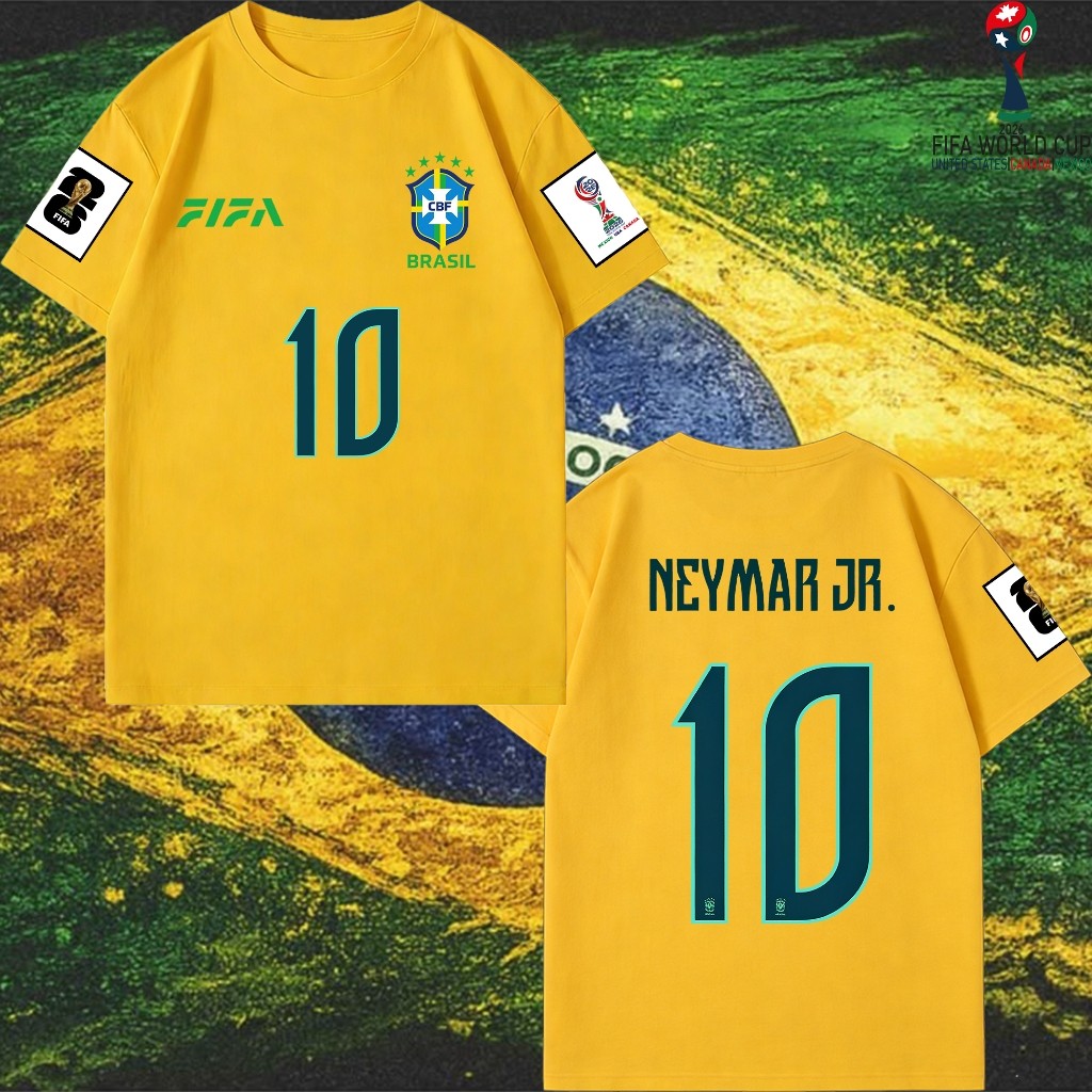 HOT!/เนย์มาร์/บราซิล/2026 ฟุตบอล ฟุตบอลโลก T-shirt No.10 Neymar JR. Fan jersey/ชุดกีฬา/Unisex/Round 