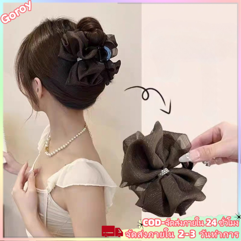 (COD-In Stock) กิ๊บติดผมโบว์ Rhinestone ตาข่ายเรียบง่ายสําหรับผู้หญิงผมหางม้าสูงเครื่องประดับกิ๊บติดผมครึ่งขึ้นไป