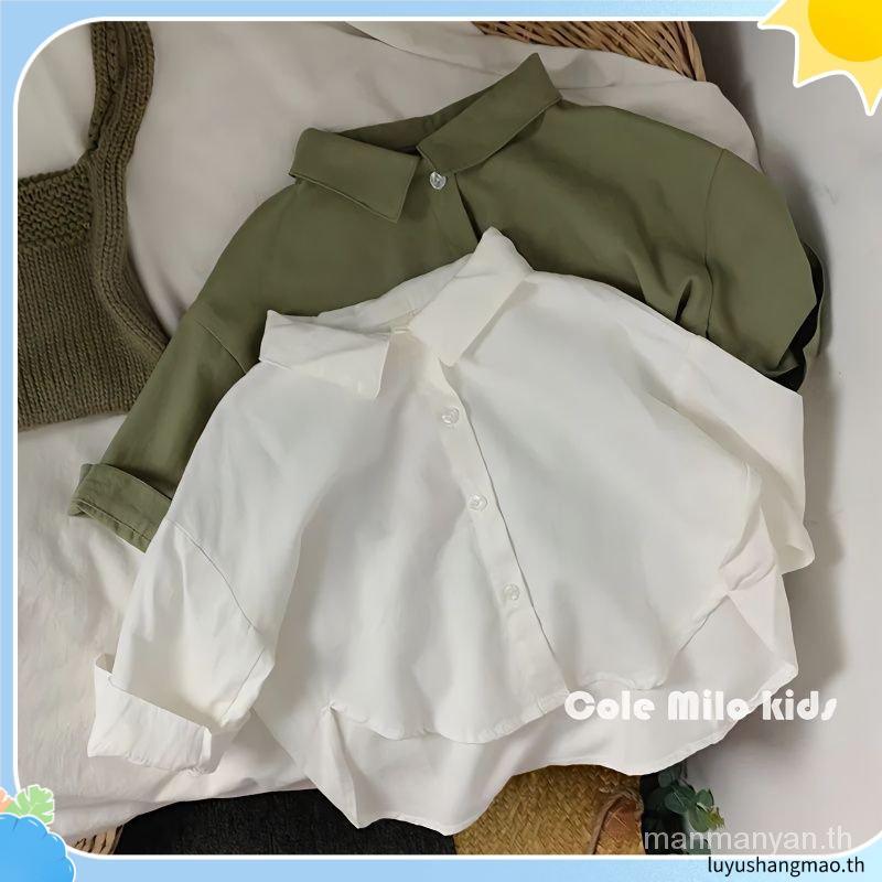 เสื้อเชิ้ต ผ้าฝ้าย และผ้าลินิน ทรงหลวม แฟชั่นฤดูใบไม้ผลิ และฤดูใบไม้ร่วง สไตล์เกาหลี สําหรับเด็กผู้ช