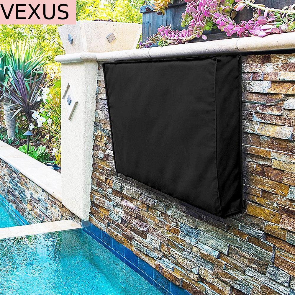 VEXUS ผ้าคลุมทีวี, กันน้ําระบายอากาศโทรทัศน์ป้องกัน, เคสป้องกันแบบพกพา สีดํา 600D ผ้า Oxford TV ผ้าคลุมกันฝุ่น Patio
