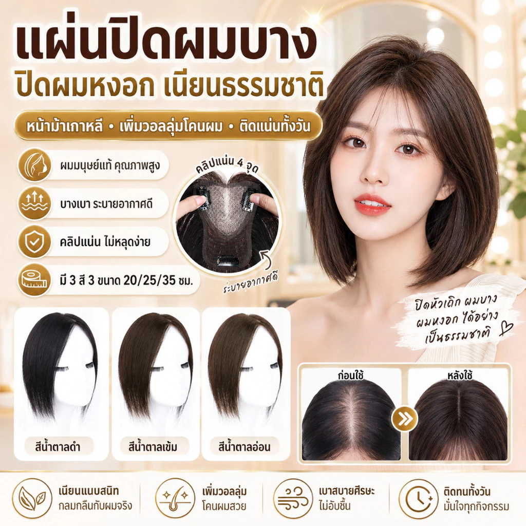 🔥แผ่นปิดผมบาง + ปิดผมหงอก🔥ที่ปิดผมบาง ทรงหน้าม้าเกาหลี / เพิ่มวอลลุ่มสูงยกผมรากผม ดูเป็นธรรมชาติ / วัสดุบางเบา ระบายอากาศได้ดี / ติดแน่นทนทั้งวัน ไม่หลุดง่าย