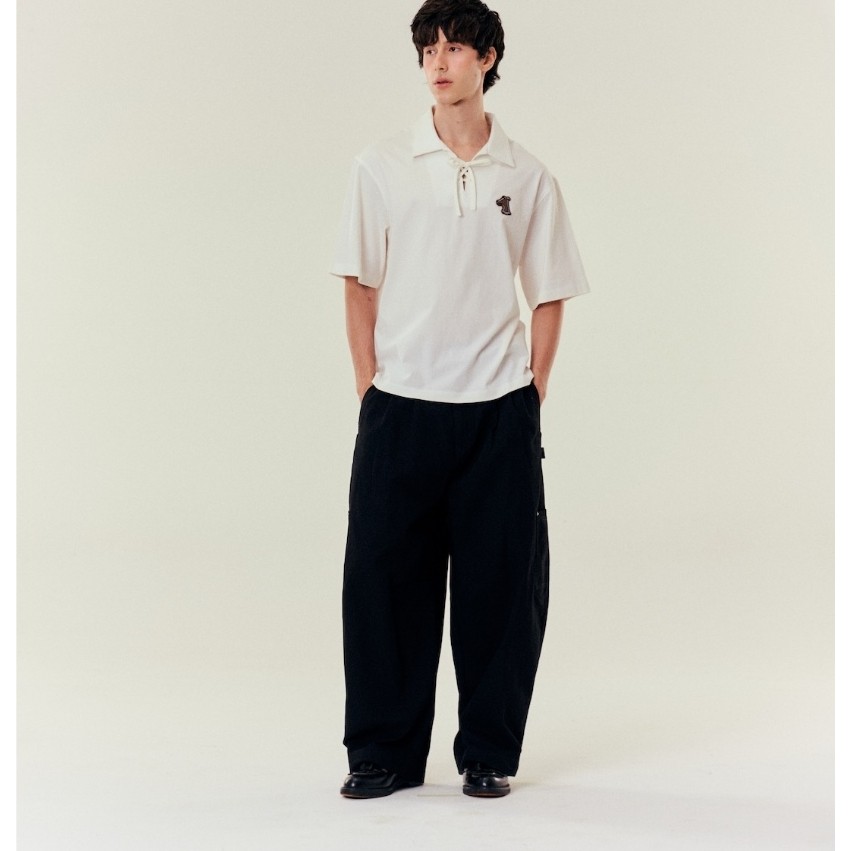 S26MD SMILEYHOUND LACE-UP POLO WITH RIBBON LOGO