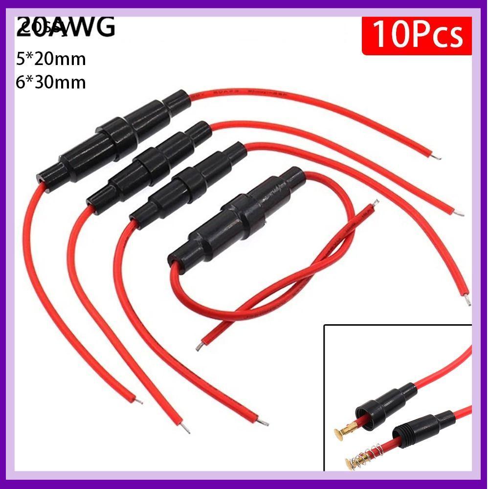 คอสซี่ 1/10 ชิ้น ปลอกฟิวส์แบบเกลียว 5x20 มม. 6x30 มม. พร้อมกล่องฟิวส์สาย 20AWG ทน 250V
