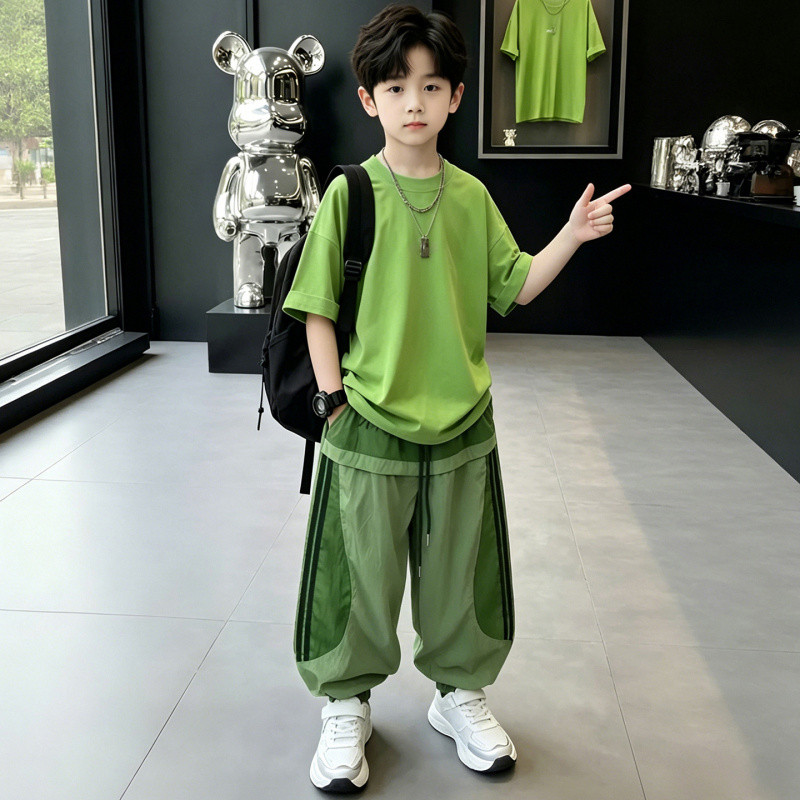 ชุดสูทเด็กชายฤดูร้อนสไตล์ใหม่ขนาดกลางขนาดใหญ่เสื้อผ้าเด็กแ รูปที่ 6