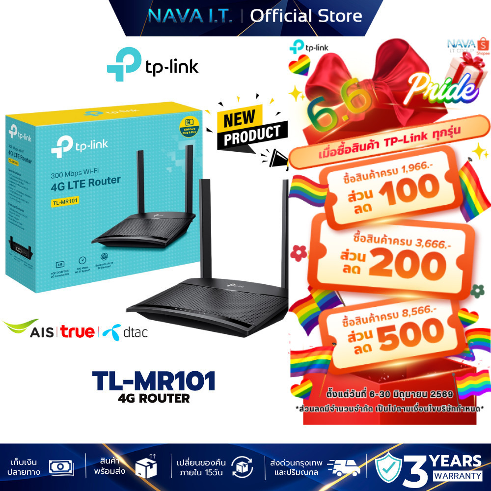 TP-Link TL-MR101 เราเตอร์ใส่ซิม4G 300 Mbps Wireless N 4G LTE Router รับประกัน 3 ปี