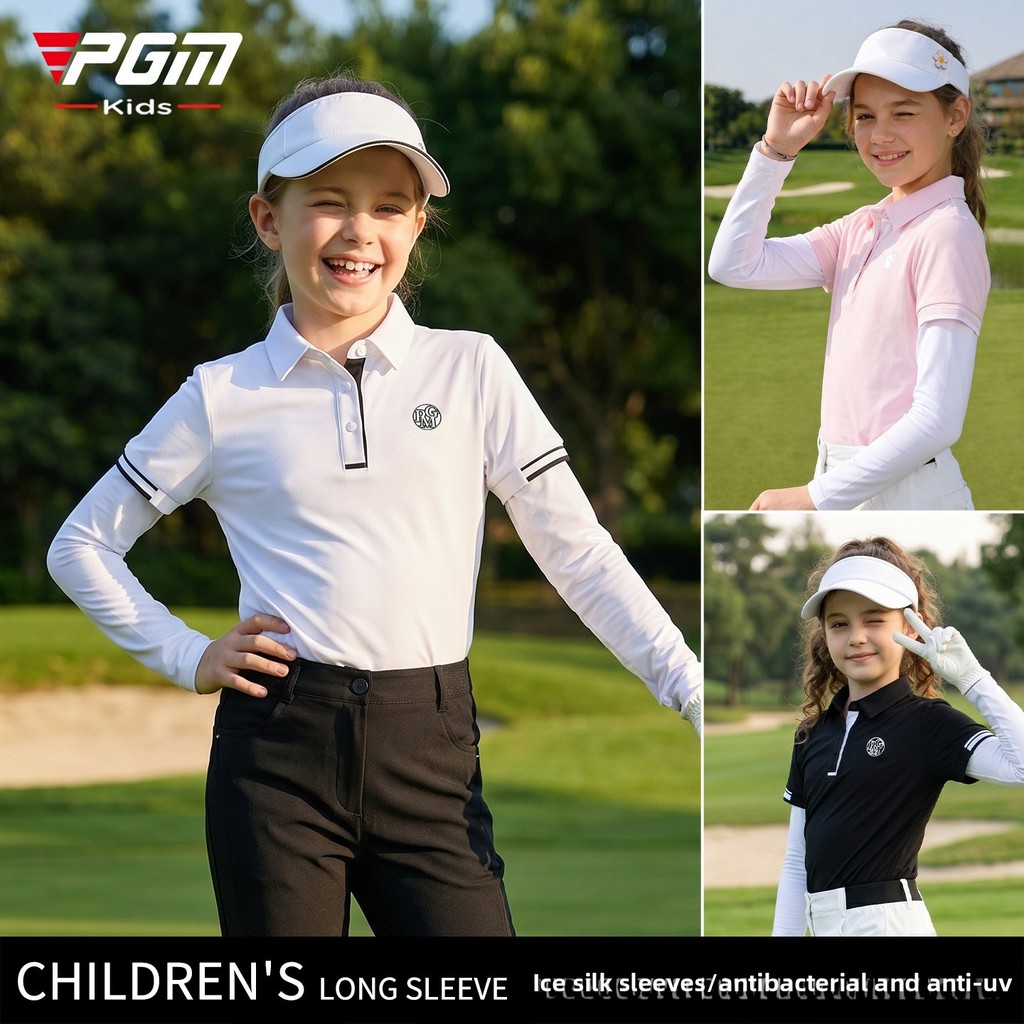 PGM YF908 เสื้อกอล์ฟแขนยาวผ้าไหมน้ําแข็งสําหรับเด็ก, ระบายอากาศได้แห้งเร็ว ขึ้น 50+ กันแดด, เสื้อยืดกอล์ฟฤดูร้อนสําหรับเด็กหญิงและเด็กชาย