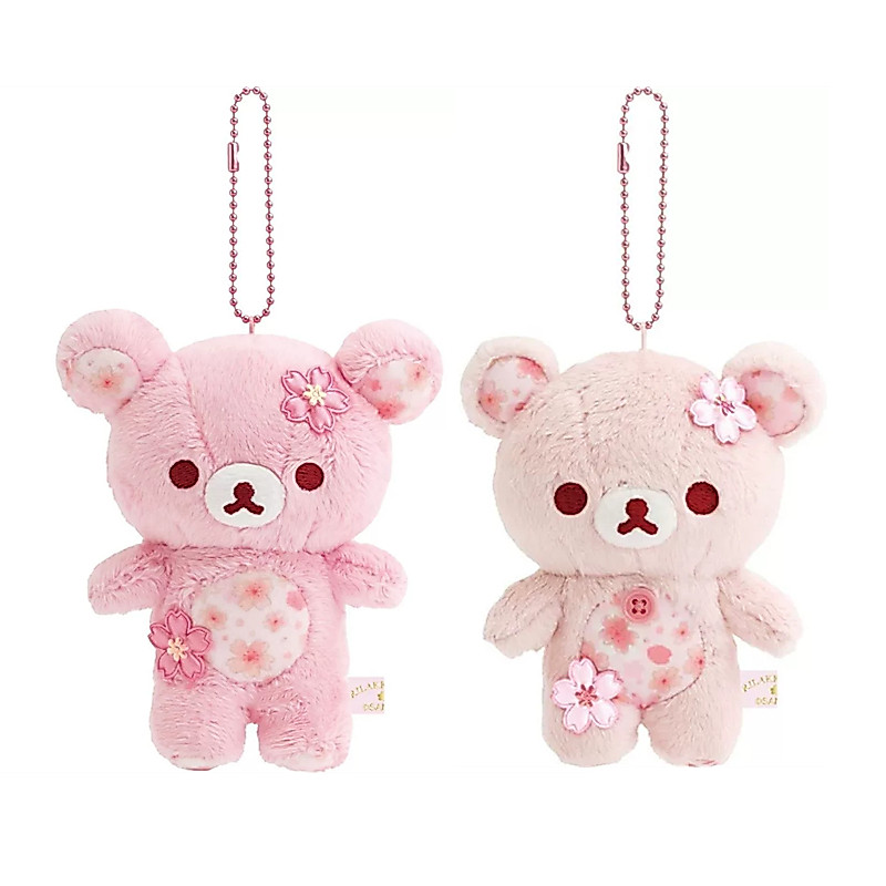 Rilakkuma Korilakkuma Sakura ตุ๊กตาพวงกุญแจสีชมพู Cherry Blossoms หมี Kawaii น่ารักกระเป๋าพวงกุญแจ Charms พวงกุญแจสาวของเล่นของขวัญ