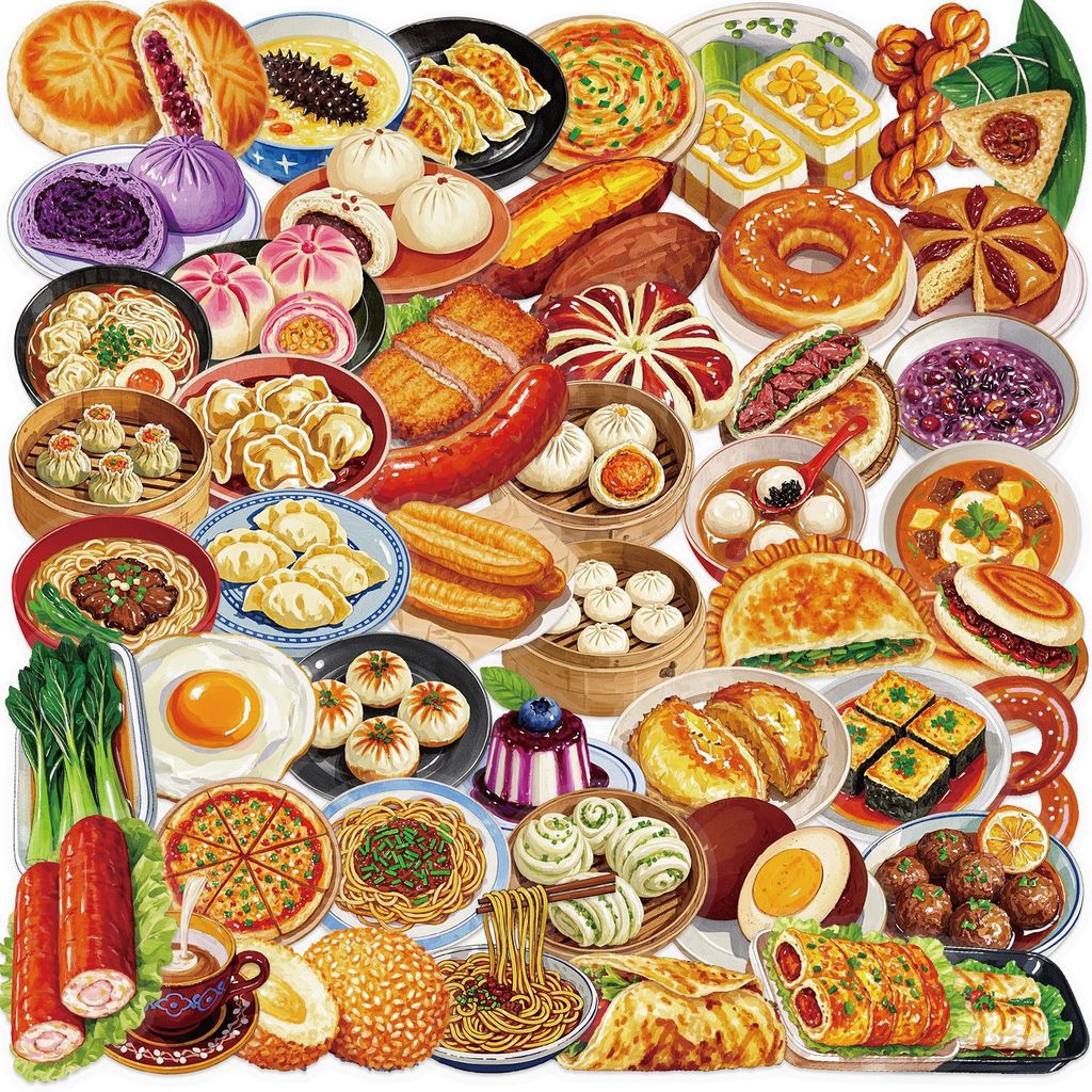 50 แผ่น YUMMY FOOD DIY โปร่งแสงกันน้ําไม่ทําซ้ําสติกเกอร์แพ็ค