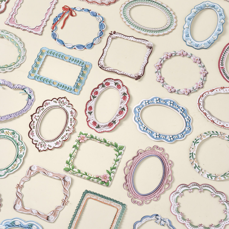 WEI 10 ชิ้น [Milky White Border Series] Light Vintage Lace Soft Pink Creamy Feel Scrapbooking สติกเกอร์ Journal Supplies