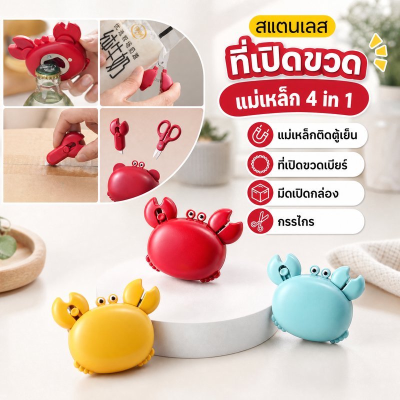 แม่เหล็กติดตู้เย็น 4in1 ที่เปิดขวด สแตนเลส มีดเปิดกล่อง กรรไกรจิ๋ว อเนกประสงค์ พกพา ติดแน่น ไม่หลุดง่าย