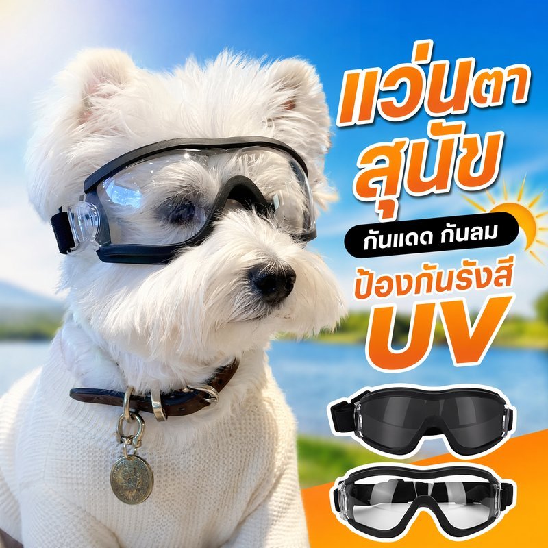 แว่นตาสุนัข ป้องกันรังสียูวี กันหมอก กันลม เลนส์คุณภาพสูง เหมาะสุนัขขนาดกลางและใหญ่