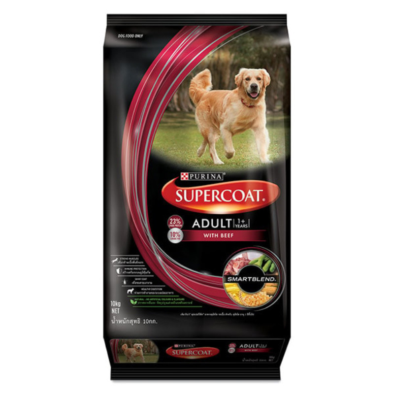 [จัดส่งจากคลัง] SUPERCOAT ซุปเปอร์โค้ท อาหารเม็ด สำหรับสุนัขโต รสเนื้อวัว 10 kg [8850125076945]