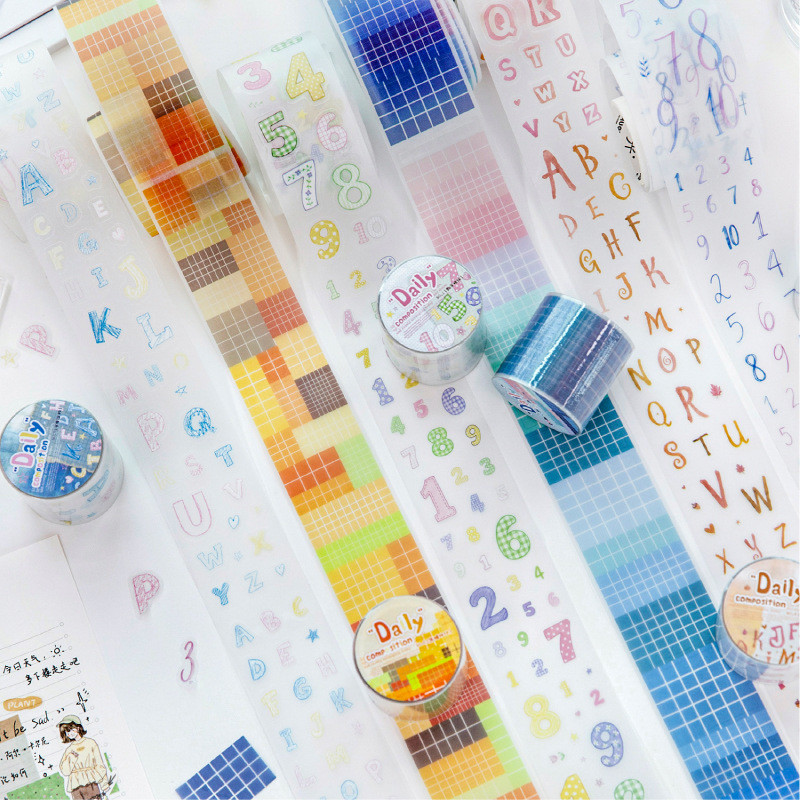 เทปกระดาษซัลเฟตองค์ประกอบรายวันตัวเลขพื้นฐานภาษาอังกฤษ Patchwork วัสดุคู่มือไดอารี่ diy สติกเกอร์ตกแต่ง