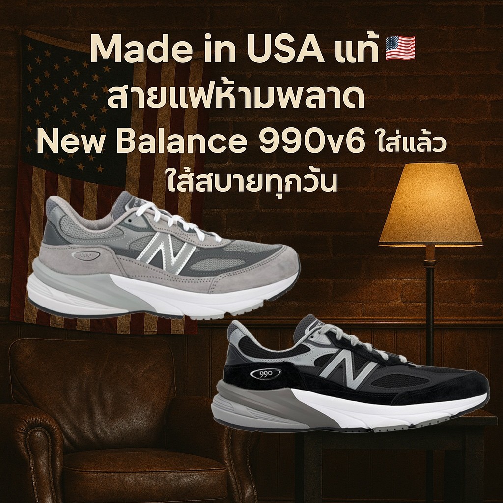 New Balance 990v6 Made in USA Grey สนีกเกอร์ระดับพรีเมียม ผลิตในอเมริกา สีเทาสุดคลาสสิก preorderoppa
