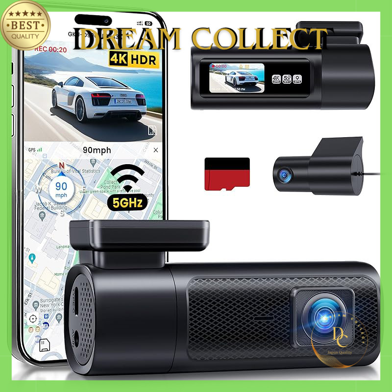 GKU 360° Front and Rear Dash Cam with 4K + 1080P UHD Recording, 1.47-inch LCD Screen, Compact Design