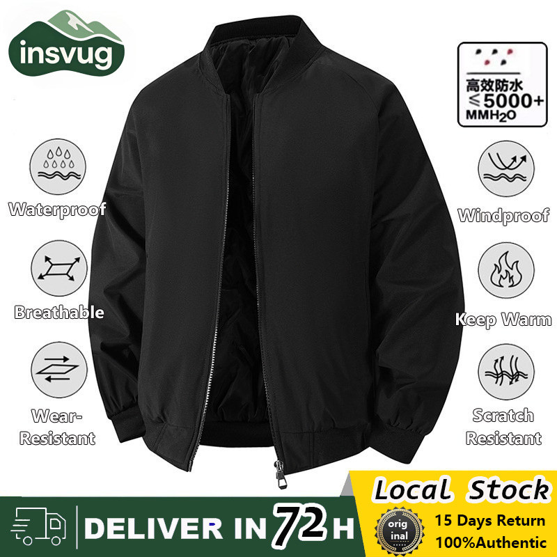 1-3วันมาถึงINSVUG V คอผู้ชายและผู้หญิงแจ็คเก็ตกันน้ําแจ็คเก็ตเบสบอล Bomber Jackets In Black