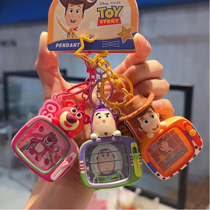ของแท้ Toy Story Flip TV พวงกุญแจ/การ์ตูนอะนิเมะ Buzz Lightyear ตุ๊กตากระเป๋านักเรียนเครื่องประดับ