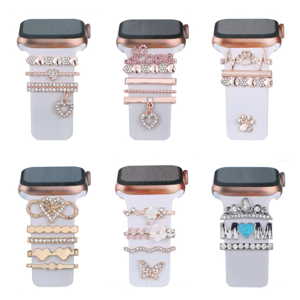 ชุดเพชรสําหรับ Apple Watch Watch สายซิลิโคน แหวนตกแต่ง Pin Buckle สาย Apple Watch