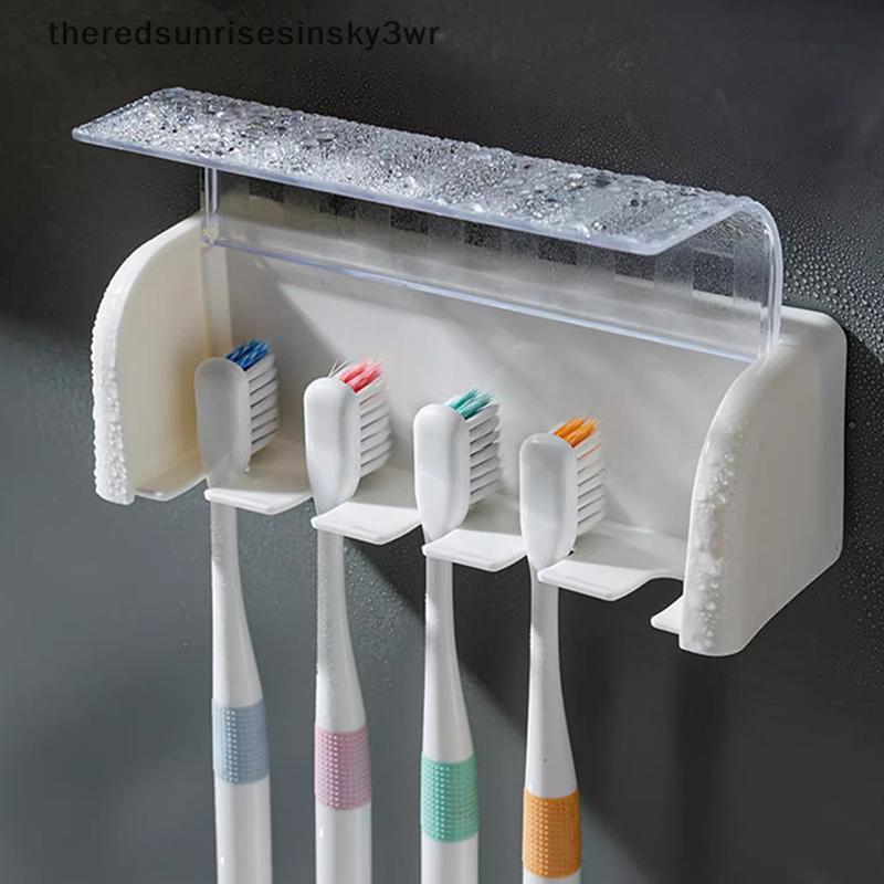 (the) ห้องน้ํา Wallmount ผู้ถือแปรงสีฟันพร้อมฝาปิด 5 ช่องโดยไม่ต้องเจาะบ้านห้องน้ํา Self ยึดแปรงสีฟันเก็บ Ras (TH)