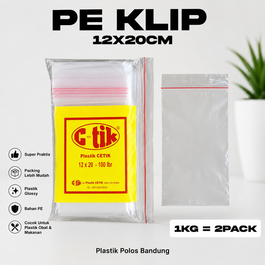 ถุงพลาสติก PE คลิป 12x20 ใส บรรจุ 100 ใบ ซิปล็อก/ซิปเปอร์/ซิปล็อค/พลาสติกซีติก