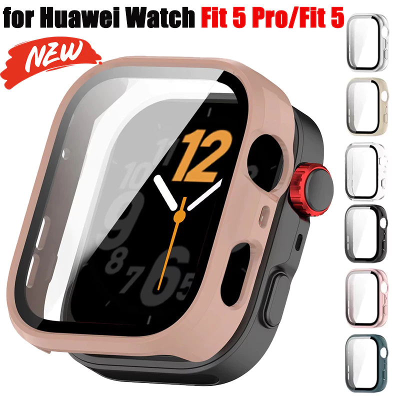 กระจกนิรภัย + เคสสําหรับ Huawei Watch Fit 5 Pro/Fit 5 กรอบตัวป้องกันหน้าจอฝาครอบกันชนป้องกัน