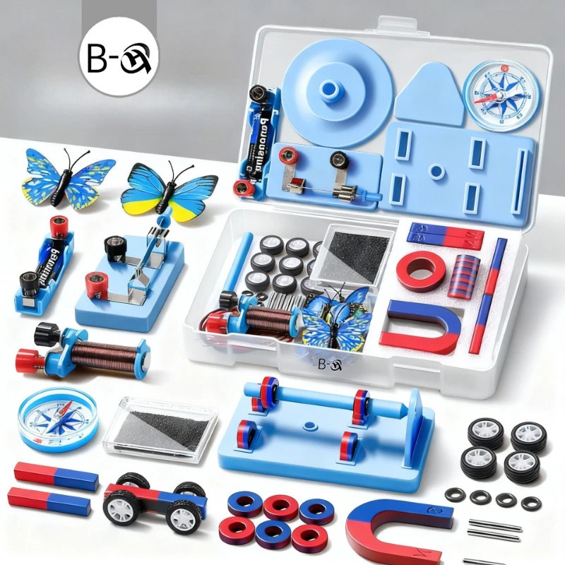 BHQ ชุดของเล่นทดลองวิทยาศาสตร์ เข็มทิศ แรงแม่เหล็ก กล่องอุปกรณ์แม่เหล็กไฟฟ้าแบบพกพา เครื่องมือการศึกษา