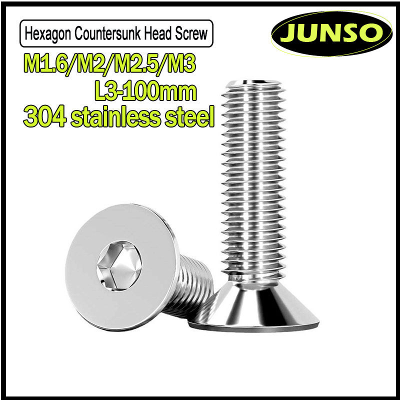 น็อต สกรู หัวจม เตเปอร์ สแตนเลส 304 เกลียวมิล หยาบ /Flat Head Hexagon Socket Machine Screw 304 Stainless Steel M1.6/M2/M2.5/M3 * L3-100มม.ZPC-001-001