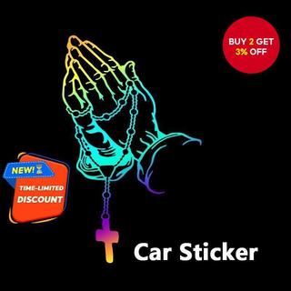Reflective Praying Hands Rosary Sticker Religious Christian Car Vinyl Decal