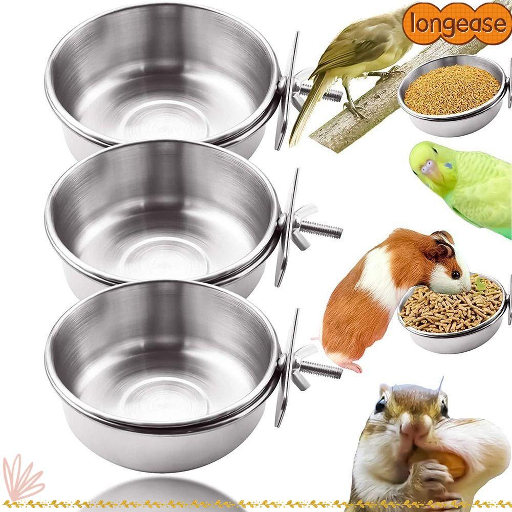 LONGE ชามสัตว์เลี้ยง, ชามกรงสุนัขสแตนเลสแบบแขวน, กรงป้องกันการเกลี้ยกล่อมอาหาร Parrot Bird