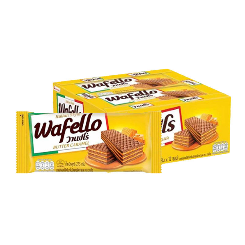 วาเฟโร เวเฟอร์สอดไส้ครีมบัตเตอร์คาราเมล 35 ก. x 12 (WAFELLO Unsalted Butter Caramel 35 g x 12) โปโลแ
