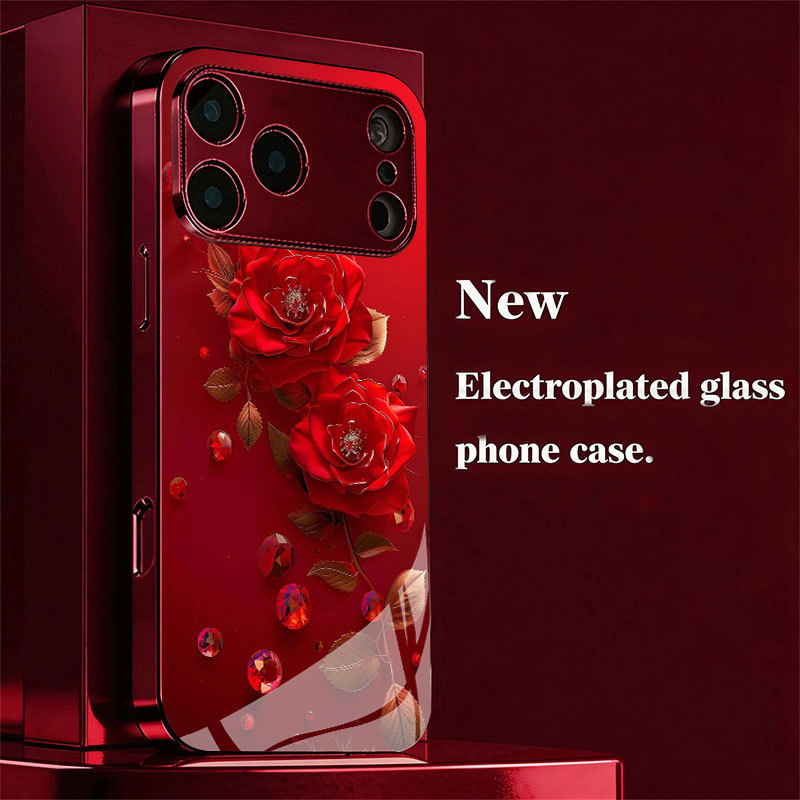 เคสโทรศัพท์มือถือแก้วเบอร์กันดีใหม่มีสไตล์และประณีตเหมาะสําหรับ iPhone 17 Pro Max/16/15/14/13/12/11/
