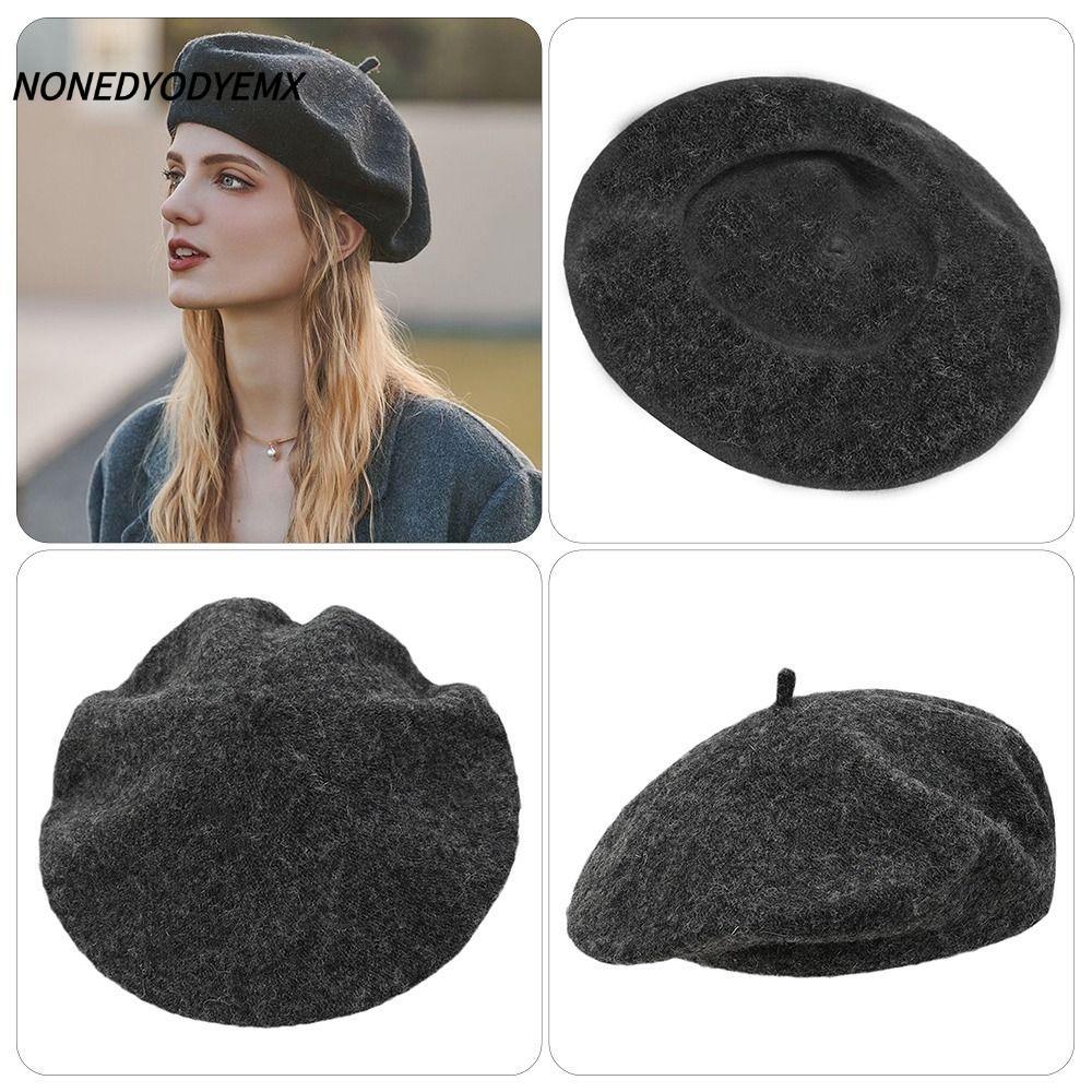 NONEDYODYEMX หมวกธรรมดา, Elegant Warm Wool Berets หมวก,ผู้หญิงทุกการแข่งขันสีทึบ Retro French Artist หมวก Lady