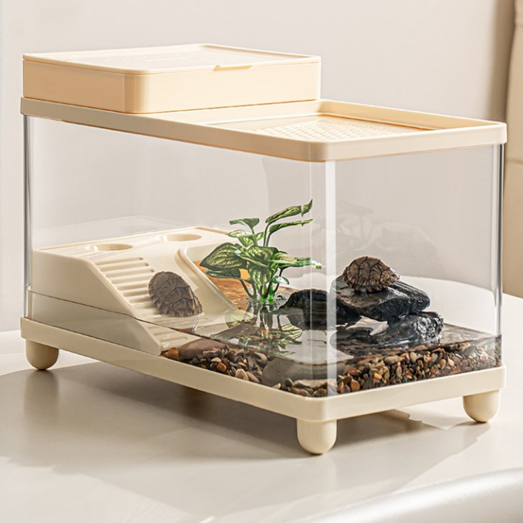 Turtle Habitat Enclosure พร้อมแพลตฟอร์ม Basking Unified ชิ้น Cold-Blooded Pet Habitat Clear Cold-Blo