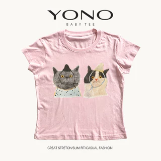 (พร้อมส่ง24ชม.) baby tee สีครีม ลายแมวคู่สไตล์อาร์ต ฟีลอบอุ่นละมุน ทรงเข้ารูป ใส่ชิลแมตช์ง่ายทุกวัน