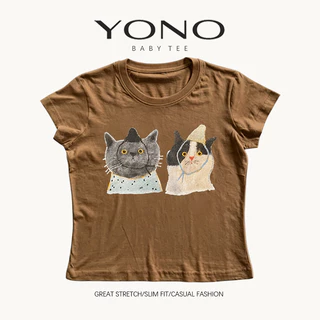(พร้อมส่ง24ชม.) baby tee สีครีม ลายแมวคู่สไตล์อาร์ต ฟีลอบอุ่นละมุน ทรงเข้ารูป ใส่ชิลแมตช์ง่ายทุกวัน