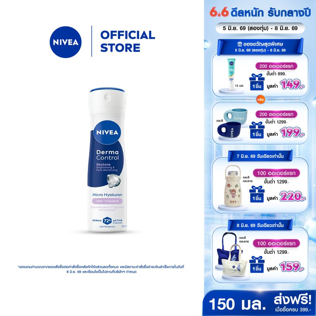นีเวีย เดอร์มา คอนโทรล รีสโตร์ สเปรย์ 150 มล. NIVEA ครีมรักแร้ สเปรย์โรลออน deodorant