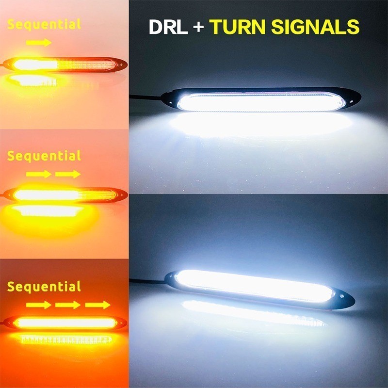 แสงสแกนไดนามิกสวยงาม ไฟ LED วิ่งกลางวัน 2ชิ้น พร้อมไฟเลี้ยว RGB สีเหลืองไหลสีขาว กันน้ำทนทาน